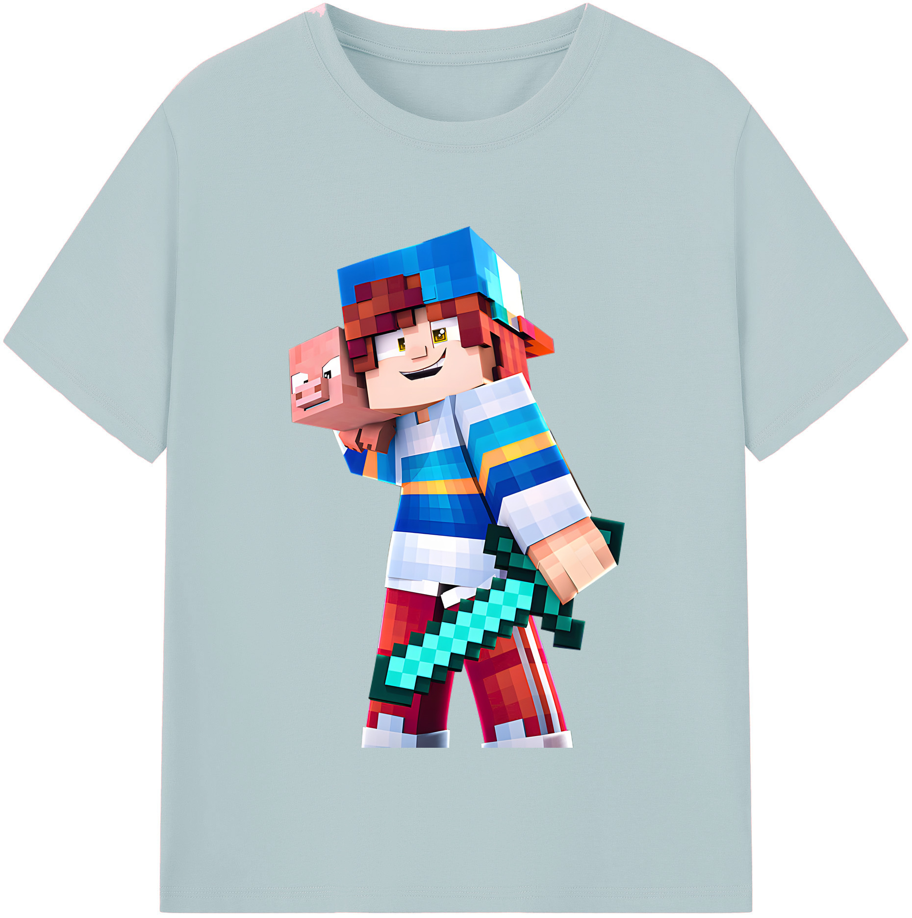 （画像用） マインクラフト ブロックの世界 Minecraft MC Block world 綿100％半袖Tシャツ（フロントプリント）
